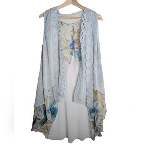 Soft Surroundings Watercolor Tiered Kimono Size S/M Polka Dot Embroidery Beachy